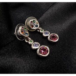 Rare Find Vintage Early 2000s Patricia Locke Multicolor Crystal Dangle Earrings